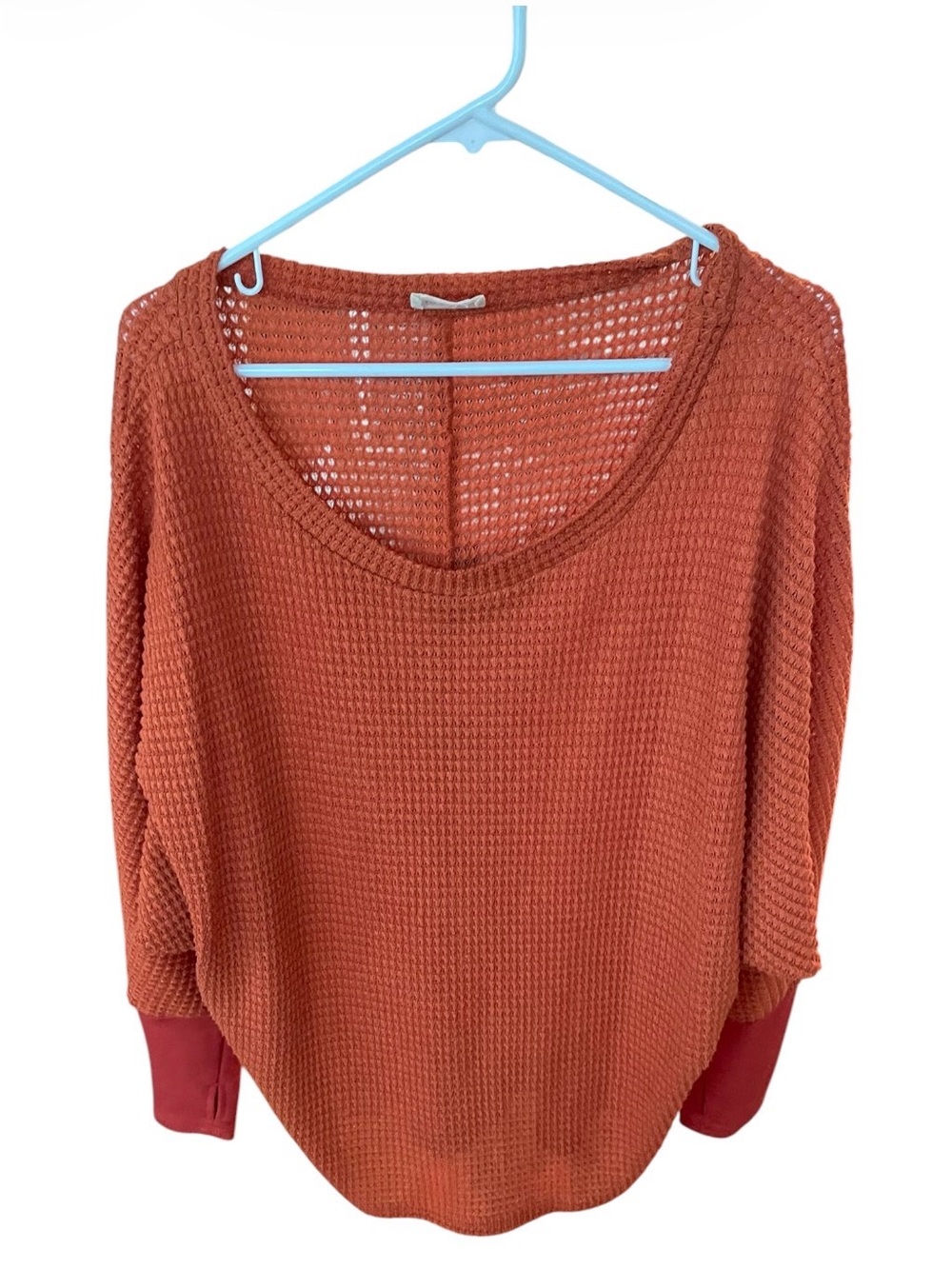 BiBi Rust Scoop Neck Waffle Knit Sweater with Contrast Cuffs